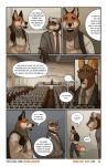 2018 anthro backpack blue_eyes bovid canid canine caprine church clothing comic dialogue domestic_ferret douglas_kim english_text facial_hair fox gabriel_(kimmykun) gavin_(kimmykun) green_eyes group hi_res horn male mammal mustelid musteline necktie orange_eyes preaching religion scarf speech_bubble suit text true_musteline url weasel