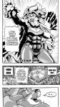 anthro cleavage_cutout comic cutout daigaijin dialogue donkizari english_text felid female furryfight_chronicles hi_res lion male mammal monochrome open_mouth pantherine text tiger