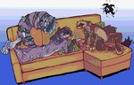 ambiguous_gender anthro body_horror brown_body brown_fur dialogue domestic_ferret duo eyes_everywhere fur furniture guncht male mammal monster multi_eye mustelid musteline open_mouth open_smile smile sofa tentacles true_musteline unusual_anatomy unusual_eye_placement weasel