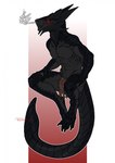 2018 anthro black_body black_scales bottomwear brown_bottomwear brown_clothing brown_loincloth clothed clothing dated dragon glistening glistening_eyes hi_res loincloth male mouth_closed mythological_creature mythological_scalie mythology red_eyes riorix scales scalie signature smoke smoke_from_nose solo topless