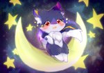 absurd_res ambiguous_gender anthro canid canine chibi deaic detailed_background hi_res kemono mammal moon night paws semi-anthro sitting solo star