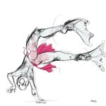 1:1 amphibian anthro bottomwear butt clothed clothing feet frog handstand hi_res male membrane_(anatomy) oselotti partially_colored pink_bottomwear pink_clothing pink_skirt rear_view signature simple_background sketch skirt smile solo toes topless webbed_feet white_background