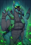 2022 anthro biped black_body crystal digital_media_(artwork) featureless_crotch green_body green_eyes hazard_symbol hi_res looking_at_viewer machine male radiation_symbol radioactive robot robot_anthro rock solo symbol synth_(vader-san) tail uranium vader-san