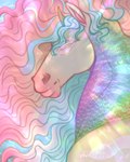 4:5 absurd_res blue_mane equid equine eyelashes female feral green_body green_scales hi_res horse huskii-s hybrid looking_at_viewer mammal mane mouth_closed multicolored_body multicolored_mane narrowed_eyes orange_mane pink_body pink_mane pink_scales purple_body purple_scales scales signature solo tan_body text url