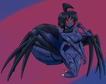 2022 3_fingers 4_arms 5:4 5_eyes anthro arachnid arthropod arthropod_abdomen breasts digital_media_(artwork) drider dungeons_and_dragons featureless_breasts female fingers fluffy fur hair hasbro latiar mouth_closed multi_arm multi_eye multi_limb nails red_eyes simple_background snappy_(karnoss05) solo spider spider_legs wizards_of_the_coast