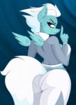 2018 abs anthro anthrofied blue_hair bottomwear butt clothing digital_media_(artwork) equid equine eyewear feathered_wings feathers female fleetfoot_(mlp) friendship_is_magic glasses hair hasbro jacket jrvanesbroek mammal multicolored_hair my_little_pony mythological_creature mythological_equine mythology panty_lines pegasus purple_eyes shorts solo standing sunglasses tongue tongue_out topwear two_tone_hair white_hair wings wonderbolts_(mlp)