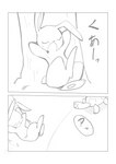 2021 3_toes aesop's_fables anthro biped comic dialogue digital_drawing_(artwork) digital_media_(artwork) duo eyes_closed featureless_hands feet female feral fur grass greyscale hi_res hindpaw japanese_text lagomorph leporid long_ears looking_at_another male mammal monochrome nsla nude open_mouth outside pawpads paws plant quadruped rabbit reptile scalie semi-anthro shell simple_eyes sleeping speech_bubble text the_tortoise_and_the_hare toes tortoise translated tree turtle youjomodoki