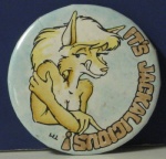 1992 accessory anthro breasts canid canine canis character_badge_(artwork) ebay english_text eric_blumrich eyelashes female grandfathered_content jackal mammal pin_accessory pin_button rust solo text tongue trademark