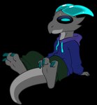 2023 2_frame_animation 3_toes alpha_channel animated anthro biped black_sclera blue_clothing blue_eyes blue_hoodie blue_horn blue_tongue blue_topwear bottomwear claws clothed clothed_anthro clothed_male clothing digital_media_(artwork) feet green_bottomwear green_clothing green_pants grey_body grey_scales grey_tail honeyfox hoodie horn kobold loop male open_mouth pants reptile scales scalie scar short_playtime side_b simple_background sitting snout solo spikes spikes_(anatomy) tail toe_claws toes tongue topwear transparent_background