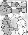 4:5 anthro big_biceps bound canid canine canis comic dialogue digital_drawing_(artwork) digital_media_(artwork) duo elephant elephantid english_text furgonomics furry-specific_piercing genitals greyscale hands_tied hi_res male male/male mammal mohawk monochrome muscular muscular_anthro muscular_arms muscular_male nude penetration penile penile_penetration penis penis_in_penis piercing proboscidean sex text thick_thighs uniparasite urethral urethral_penetration wolf xythan_(character)