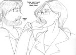 amanda_(tcitw) arania beard clothed clothing comic duo eyewear facial_hair fangs female glasses hair hoodie human humanoid jack_(tcitw) male mammal monochrome teeth the_cabin_in_the_woods_(arania) topwear transformation