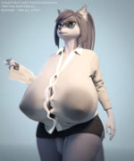 2021 3d_(artwork) 3d_animation 5:6 5_fingers animated anthro areola big_breasts blender_(artwork) blue_eyes bottomwear breasts butt canid canine clothed clothing dark_body dark_fur dark_hair digital_media_(artwork) eyewear female fingers fur furgonomics glasses hair hilwu huge_breasts hyper hyper_breasts long_hair mammal nipples no_sound orilas shirt short_playtime simple_background skirt sloshing_breasts solo tail tail_through_skirt thick_thighs topwear translucent translucent_clothing walk_cycle webm wide_hips