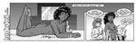 2022 afro alice_dare anthro areola bracelet_only brave_new_world_(style_wager) breasts brown_body brown_skin canid canine canis cassie_bark comic container cup curling_iron dark_body dark_nipples dark_skin domestic_dog drinking_glass ear_piercing ear_ring english_text female fireplace flo_munroe flower glass glass_container glass_cup grin hair_iron holding_object holding_towel human looking_at_another looking_at_viewer lying mammal mohawk monochrome nipples nude on_front piercing plant ring_piercing rose_(flower) schnauzer smile style_wager text towel wine_bottle wine_glass world_afro_day