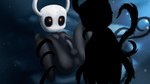 16:9 absurd_res animal_humanoid anthro anus arthropod arthropod_humanoid balls black_body cracked cracks genitals glowing glowing_eyes hi_res hollow_knight horn humanoid insect lazyisopod lying male male/male nude on_back shade_(hollow_knight) shadow_creature spread_legs spreading team_cherry tentacles tentacles_around_legs the_knight_(hollow_knight) widescreen