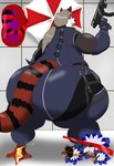 ailurid alythewolfcat anthro big_butt butt butt_focus capcom chinese_text clothing costume datun_chu female gun halloween hi_res holidays huge_butt huge_hips hyper hyper_butt jill_valentine looking_back machine_gun magazine_page mammal overweight overweight_female procyonid raccoon ranged_weapon red_panda resident_evil solo text thick_thighs umbrella_corporation weapon wide_hips