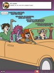 anthro canid canine canis car carmen_russo_(sketchybug) chantal_montano_(sketchybug) convertible domestic_cat domestic_dog driving english_text eyewear felid feline felis female group hybrid hyena inside_car inside_vehicle jason_lawrence_(sketchybug) male mammal motor_vehicle poodle rapping road_trip singing sketchybug sunglasses text ty_park_(sketchybug) vehicle