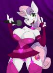 2018 anthro anthrofied armwear big_breasts blush breasts cleavage clothed clothing digital_media_(artwork) dress elbow_gloves electronics equid equine eyeshadow female friendship_is_magic gloves green_eyes hair handwear hasbro heart_symbol horn jrvanesbroek looking_at_viewer makeup mammal microphone multicolored_hair my_little_pony mythological_creature mythological_equine mythology one_eye_closed panties pink_clothing pink_hair pink_panties pink_underwear smile solo sweetie_belle_(mlp) two_tone_hair underwear unicorn wink