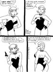 2023 anthro bedroom_eyes bell bell_collar bovid breasts caprine clothed clothing collar comic dialogue english_text female fingers fur hi_res hooved_fingers hooves horn lana_lynne leotard looking_back mammal monochrome narrowed_eyes rear_view seductive sheep short_tail solo tail tegerio text url wool_(fur)