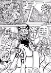 anthro breasts cheetah cleavage clothed clothing collar comic daigaijin dialogue ear_piercing ear_ring english_text eyes_closed felid feline female furryfight_chronicles group hi_res lagomorph leporid mammal manicure midriff nyarai_(furryfight_chronicles) piercing rabbit ring_piercing saniko text