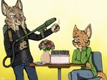 Rating: s
ID: 5567661
Date: 2025-05-12 18:23:59 -0400
Status: active
Score: 6
anthro bad_guy_cafe birthday_cake brown_body brown_fur brown_stripes cake colt_lasky dessert domestic_cat duo eyewear felid feline felis female flamethrower flower food fur glasses green_eyes lynx male mammal orange_body orange_fur plant ranged_weapon sarha_solar stripes tan_body tan_fur tongue tongue_out weapon ziegelzeig post #5567661