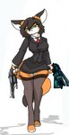 absolute_territory anthro big_breasts biped bottomwear breasts canid canine clothing colored digital_drawing_(artwork) digital_extremes digital_media_(artwork) dipstick_ears dipstick_tail disney dominator_(psycho_pass) ear_markings female fox front_view fur furgonomics gun hi_res leggings legwear mammal markings miniskirt mrs._wilde multicolored_ears pace-maker ranged_weapon red_fox shaded skirt solo suit tail tail_markings tail_through_skirt tencent thick_thighs true_fox vasto_(warframe) walking warframe weapon zootopia