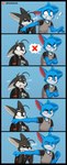 5_panel_comic anthro bite black_border blue_background blue_body blue_fur bodily_fluids border canid canine cheek_tuft clenched_teeth clothing collar domestic_cat duo ears_back english_text eyes_closed facial_tuft felid feline felis fox fur grey_body grey_fur half-closed_eyes hi_res humor hybrid jay-r jay-r_(character) love_bite male mammal multicolored_body multicolored_fur narrowed_eyes page_(jay-r) pivoted_ears shirt simple_background smile sound_effects t-shirt tears tears_of_pain teary_eyes teeth text topwear tuft two_tone_body two_tone_fur white_body white_fur wide_hips