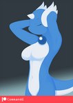 anthro anthrofied breasts commandg dragonair eyes_closed featureless_breasts female generation_1_pokemon nintendo nude pokemon pokemon_(species) simple_background solo