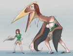 Rating: q
ID: 2205263
Date: 2020-04-06 11:40:03 -0400
Status: active
Score: 11
2020 azhdarchid beak before_and_after beingobscene body_size_growth breasts brown_eyes brown_hair clothing contextual_arrow directional_arrow eyebrows eyewear female glasses grey_background growth hair hi_res membrane_(anatomy) membranous_wings nipples non-mammal_breasts open_mouth prehistoric_species pterosaur raised_inner_eyebrows reptile scalie sequential_arrow shirt simple_background size_transformation solo species_transformation standing surprise topwear torn_clothing transformation wings post #2205263