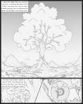 4:5 branch cloud comic dialogue english_text food fruit hi_res landscape landscape_background leaf monochrome mountain outside plant roots s2-freak sky symbol text tree wood zero_pictured