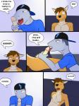 3:4 anthro anthro_on_anthro backwards_baseball_cap backwards_hat balls baseball_cap black_nose blue_eyes brown_body brown_eyes brown_fur brown_hair canid canine canis clothing comic coyote cute_fangs detailed_background dialogue duo english_text erection eyes_closed fangs fellatio fish floor foreskin fur furniture fuze genitals grey_body grey_skin hair half-closed_eyes hat headgear headwear hi_res humanoid_genitalia humanoid_penis ian_dela_cruz kneeling licking male male/male mammal marine moan mond_reyes narrowed_eyes nipples nude open_mouth oral penile penis penis_grab penis_lick pubes retracted_foreskin sex shark shirt sitting smile sofa speech_bubble teeth texnatsu text tongue tongue_out topwear wide_eyed