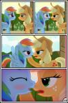 absurd_res applejack_(mlp) base_three_layout blockage_(layout) blonde_hair comic duo earth_pony equid equine female feral four_frame_image freckles friendship_is_magic green_eyes gutovi-kun hair hasbro hi_res horizontal_blockage horse mammal multicolored_hair my_little_pony mythological_creature mythological_equine mythology pegasus pony purple_eyes rainbow_dash_(mlp) rainbow_hair three_row_layout wings