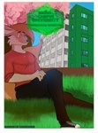 absurd_res anthro building canid canine cherry_tree clothing comic fennec_fox fox fruit_tree grass green_campus_university heterochromia hi_res logo male mammal mokamoshi plant sky solo tree true_fox watermark