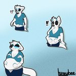 absurd_res alex_cooper anthro belly big_belly big_breasts blue_eyes blush breasts canid canine canis cephalopod coleoid decapodiform embarrassed female fur gender_transformation happy hi_res hxneybee hybrid male mammal marine mollusk mtf_transformation multi_limb pregnant pregnant_anthro pregnant_female solo squid surprise tentacles transformation white_body white_fur wide_hips wolf