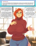 2023 anthro ask_blog big_breasts bottomwear breasts clothing dialogue domestic_cat english_text eyewear felid feline felis female galacticmichi glasses huge_breasts katrina_fowler mammal pants solo text topwear wide_hips