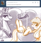 2013 applejack_(mlp) ask_blog beverage_carton blush bowl butt carton comic container crown cutie_mark duo earth_pony english_text equid equine eyes_closed feathered_wings feathers female female/female feral freckles friendship_is_magic hair hasbro headgear horn horn_magic horse if_it_fits_i_sits_(meme) in_bowl in_container john_joseco levitating_object levitation long_hair looking_at_viewer magic mammal meme milk milk_carton milk_container my_little_pony mythological_creature mythological_equine mythology pony pouring princess princess_celestia_(mlp) question_mark royalty smile tail text tiara tongue tongue_out toony tumblr winged_unicorn wings worried