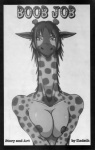 anthro breasts comic conditional_dnp digital_media_(artwork) ear_piercing female genus giraffe giraffid greyscale half-length_portrait hi_res horn kadath long_neck looking_at_viewer mammal monochrome nipples ossicone piercing portrait puzzle_(kadath) solo