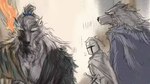 anthro armor black_body black_fur black_myth:_wukong blaidd_(elden_ring) canid canine canis cape clothing distracted_boyfriend elden_ring fromsoftware fur group guangzhi hair headgear helmet male mammal meme trio weapon white_hair wolf