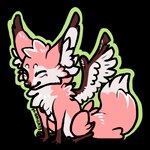 0ct0m0n0 1:1 ambiguous_gender canid canine cheek_tuft closed_smile dipstick_tail eyes_closed facial_tuft feathered_wings feathers fennec_fox feral fox fur head_tuft inner_ear_fluff low_res mammal markings mouth_closed pink_body pink_fur pink_tail sitting smile solo tail tail_markings true_fox tuft white_body white_fur white_inner_ear_fluff white_tail white_wings wings