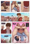 2023 5_fingers a absurd_res anthro artist_name blush brown_body brown_hair clothed clothing comic detailed_background dialogue digital_media_(artwork) duo english_text ethan_(gammainks) eyelashes femboy fingers footwear front_view gammainks generation_4_pokemon hair hi_res human jayden_(gammainks) lopunny male mammal nintendo open_mouth outside plant pokemon pokemon_(species) scarf side_view smile text tree