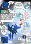 blue_hair clothed clothing comic crown cutie_mark dialogue english_text equid equine feathered_wings feathers female feral friendship_is_magic hair hasbro headgear hi_res horn magic mammal mauroz my_little_pony mythological_creature mythological_equine mythology night princess_celestia_(mlp) princess_luna_(mlp) purple_hair school_uniform text tiara transformation uniform winged_unicorn wings