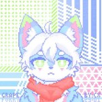 1:1 anthro blue_body blue_eyeshadow blue_fur canid canine chenxing_merc circle_eyebrows digital_media_(artwork) dull_hair eyebrows eyeshadow fan_character fox fur grape_(chenxing_merc) green_eyes hair inner_ear_fluff looking_at_viewer makeup male mammal pink_body pink_fur pixel_(artwork) portrait red_scarf scarf simple_background solo tuft white_body white_fur white_hair young young_anthro young_male