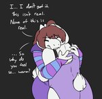 alternate_species anthro big_breasts boss_monster_(undertale) bovid breasts brown_hair caprine clothed clothing duo english_text female frisk_(undertale) fur goat hair horn hug long_ears mammal robertge text toriel undertale undertale_(series) white_body white_fur