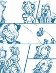 2016 aerith_(twokinds) anthro blue_and_white casual_nudity cloak clothing comic conditional_dnp felid female flora_(twokinds) group hair iris_(twokinds) keidran mammal monochrome nude outside pantherine simple_background sketch tiger tom_fischbach twokinds white_background