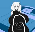 animated anthro bed bedroom big_breasts boss_monster_(undertale) breasts clothing dress eyebrows fangs female furniture hands_behind_back horn huge_breasts long_ears looking_at_viewer mammal nerobero0 no_sound short_playtime smile solo swaying teeth toriel undertale_(series) webm