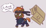 box button_mash_(mlp) cardboard cardboard_box clothing container cosplay dialogue earth_pony equid equine feral friendship_is_magic hasbro hat headgear headwear horse konami male mammal metal_gear my_little_pony pony simple_background solid_snake solo wanda_(artist) yelling young