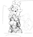 alphys anthro bathroom breasts clothed clothing deer deltarune duo electronics female general_proton gynomorph intersex mammal monochrome noelle_holiday phone reptile scalie selfie undertale_(series)