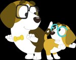 absurd_res alpha_channel anthro beagle bluey_(series) bow_tie brown_body brown_fur butt_bump canid canine canis dancing daughter_(lore) domestic_dog duo eyewear father_(lore) father_and_child_(lore) father_and_daughter_(lore) female fur glasses gloves_(marking) grin hi_res honey_(bluey) hunting_dog leg_markings looking_down looking_up male mammal marcus_(bluey) markings parent_(lore) parent_and_child_(lore) parent_and_daughter_(lore) porygon2z scent_hound simple_background smile socks_(marking) tan_body tan_fur transparent_background white_body white_fur young young_anthro