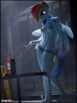 3:4 3d_(artwork) abs absurd_res anthro areola biped blue_body breasts cigarette clothed clothing digital_media_(artwork) equid equine eyelashes female friendship_is_magic hair hasbro hi_res locker_room mammal multicolored_hair my_little_pony mythological_creature mythological_equine mythology nipples panties pegasus pupils rainbow_dash_(mlp) rainbow_hair solo steamyart topless towel towel_around_neck underwear wings