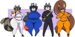 2024 anthro backpack big_breasts black_body black_bodysuit black_clothing black_footwear black_fur black_latex black_shoes black_skinsuit blue_bodysuit blue_clothing blue_latex blue_skinsuit bodysuit breasts brown_body brown_fur brown_hair canid canine canis clothing dara_(dewwydarts) dew_(dewwydarts) dewwydarts dnf_duel female footwear fur grey_body grey_fur group gun hair hi_res holding_gun holding_object holding_ranged_weapon holding_weapon lagomorph latex latex_bodysuit latex_clothing latex_skinsuit leporid lethal_company long_hair looking_at_viewer male mammal multicolored_body multicolored_fur open_mouth orange_bodysuit orange_clothing orange_latex orange_skinsuit procyonid rabbit raccoon ranged_weapon red_eyes samantha_(dewwydarts) shotgun simple_background skinsuit slightly_chubby slightly_chubby_anthro slightly_chubby_female striker_(dnf_duel) thick_thighs thigh_gap tight_clothing two_tone_body two_tone_fur weapon white_body white_bodysuit white_clothing white_fur white_latex white_skinsuit wide_hips wolf yellow_eyes