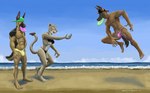 2023 5_fingers 5_toes anthro athletic athletic_anthro athletic_male backwards_baseball_cap backwards_hat barefoot baseball_cap beach bikini bikini_bottom bikini_top black_nose breasts brown_body brown_fur bulge canid canine canis claws clothed clothing domestic_dog fangs feet felid female finger_claws fingers frisbee frisbee_in_mouth fur german_shepherd group hat headgear headwear herding_dog humanoid_feet humanoid_hands jacob_caesari jumping lion male malinois_dog mammal marcus_leo_varro multicolored_body multicolored_fur navel nipples open_mouth open_smile outside pantherine pastoral_dog pecs plantigrade sampsonwoof sarah_maroc seaside sheepdog signature smile speedo story story_in_description swimwear tan_body tan_fur teeth toe_claws toes tongue topless topless_anthro topless_male trio two-piece_swimsuit two_tone_body two_tone_fur white_body white_fur